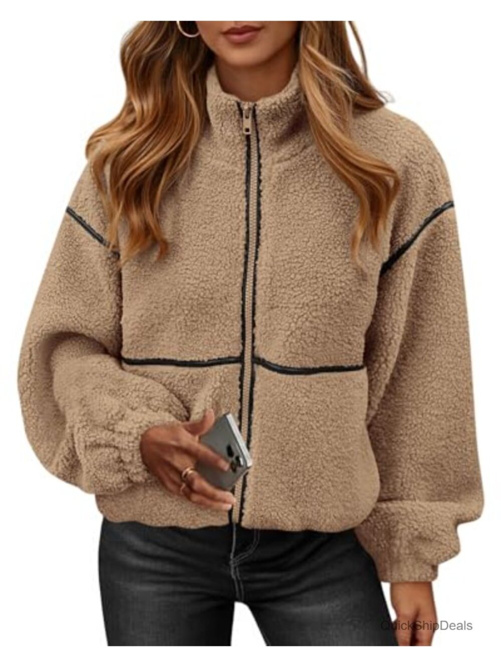 Sherpa Fleece Zip Up Jacket Womens Winter Coat Faux Fur Teddy Aviator